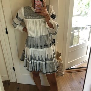 Zara embroidered dress, white & navy blue